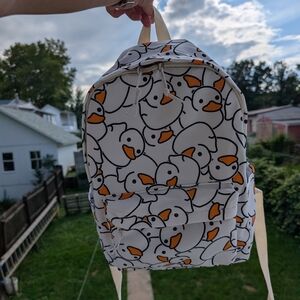 SHEIN White and Orange Duck Print Kids Backpack